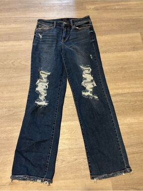 Judy Blue Jeans Sz 9/29 Blue Dad Jean High Rise Distressed Straight Leg Denim